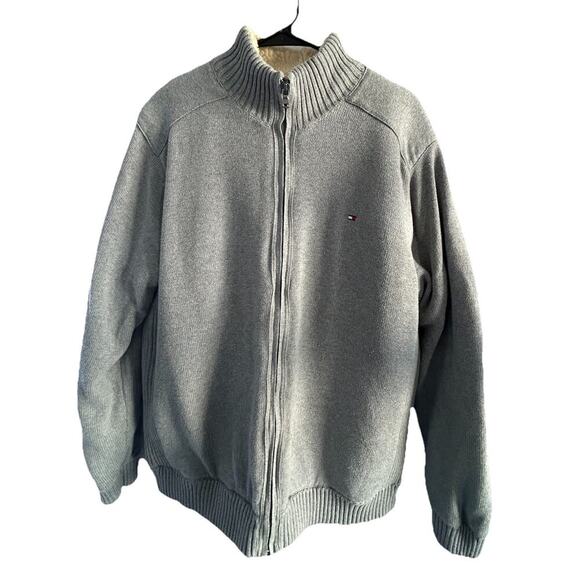 Tommy Hilfiger (XL) Jacket Mens Extra Large Zip Gray Fleece Elbow Patches Heavy - Picture 16 of 16